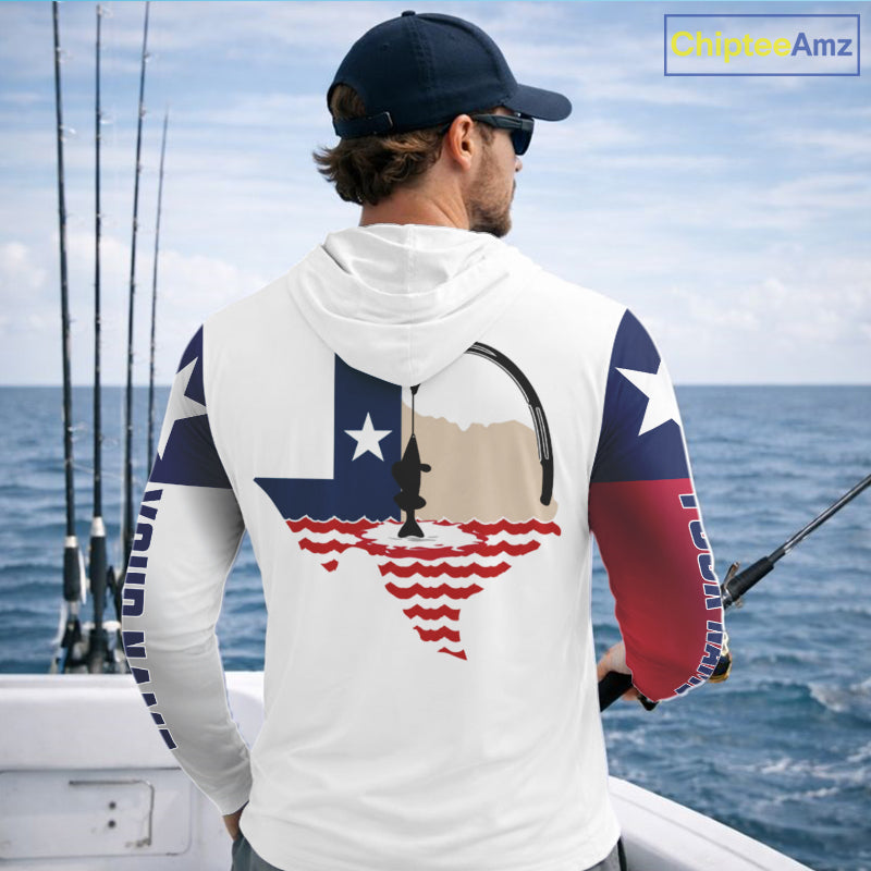 Personalized Texas Flag Long Sleeve Hooded Custom Name Tournament Fishing Shirts, Texas Fishing Jerseys NBT515