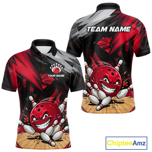 Custom Funny Bowling Ball Bowling Men Polo & 1/4 Quarter Zip Shirt, Red Bowling Team Shirt NBT929