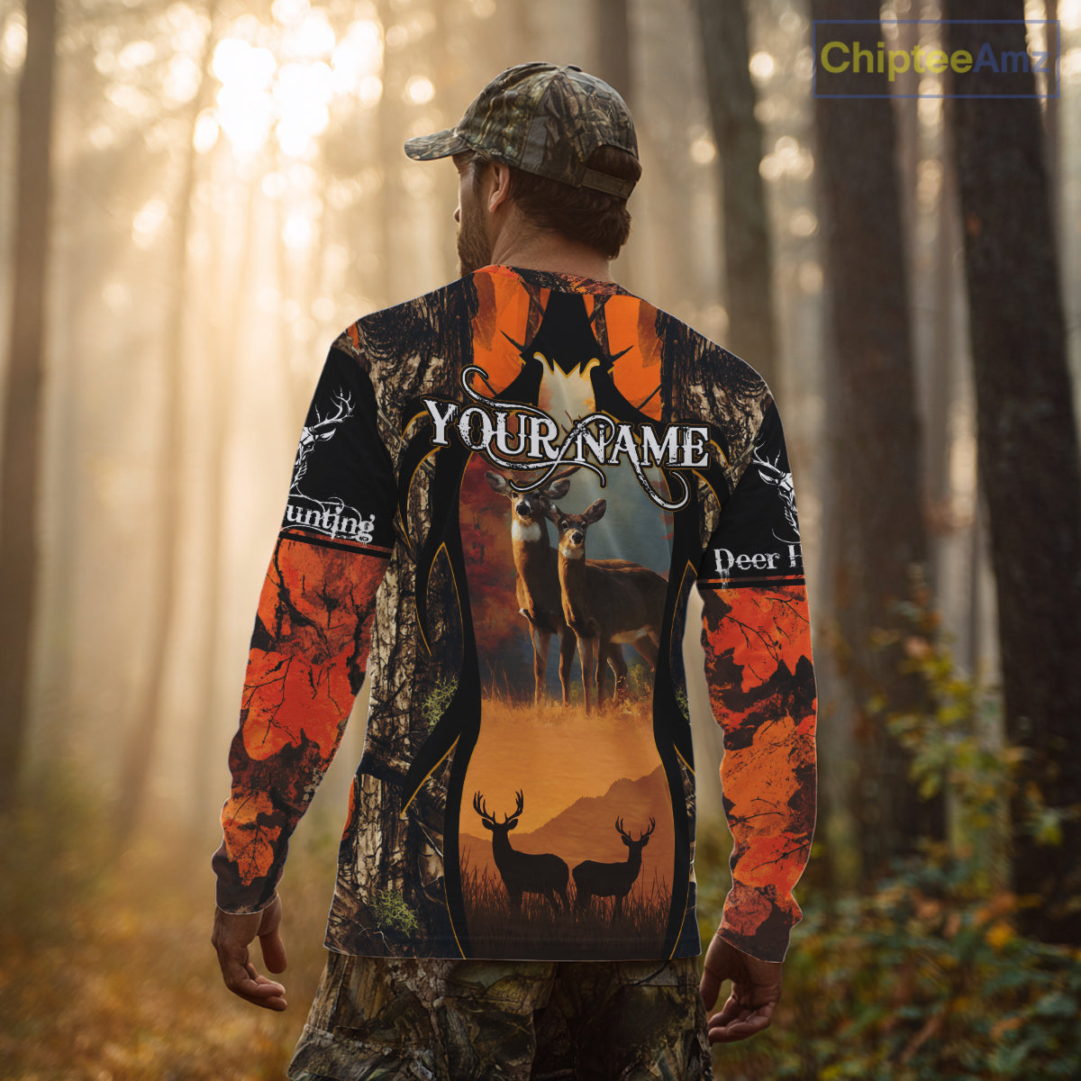 Orange Camo Whitetail Deer Hunting Shirt Custom name for Fall Season, Perfect Gifts for Hunters NBT04