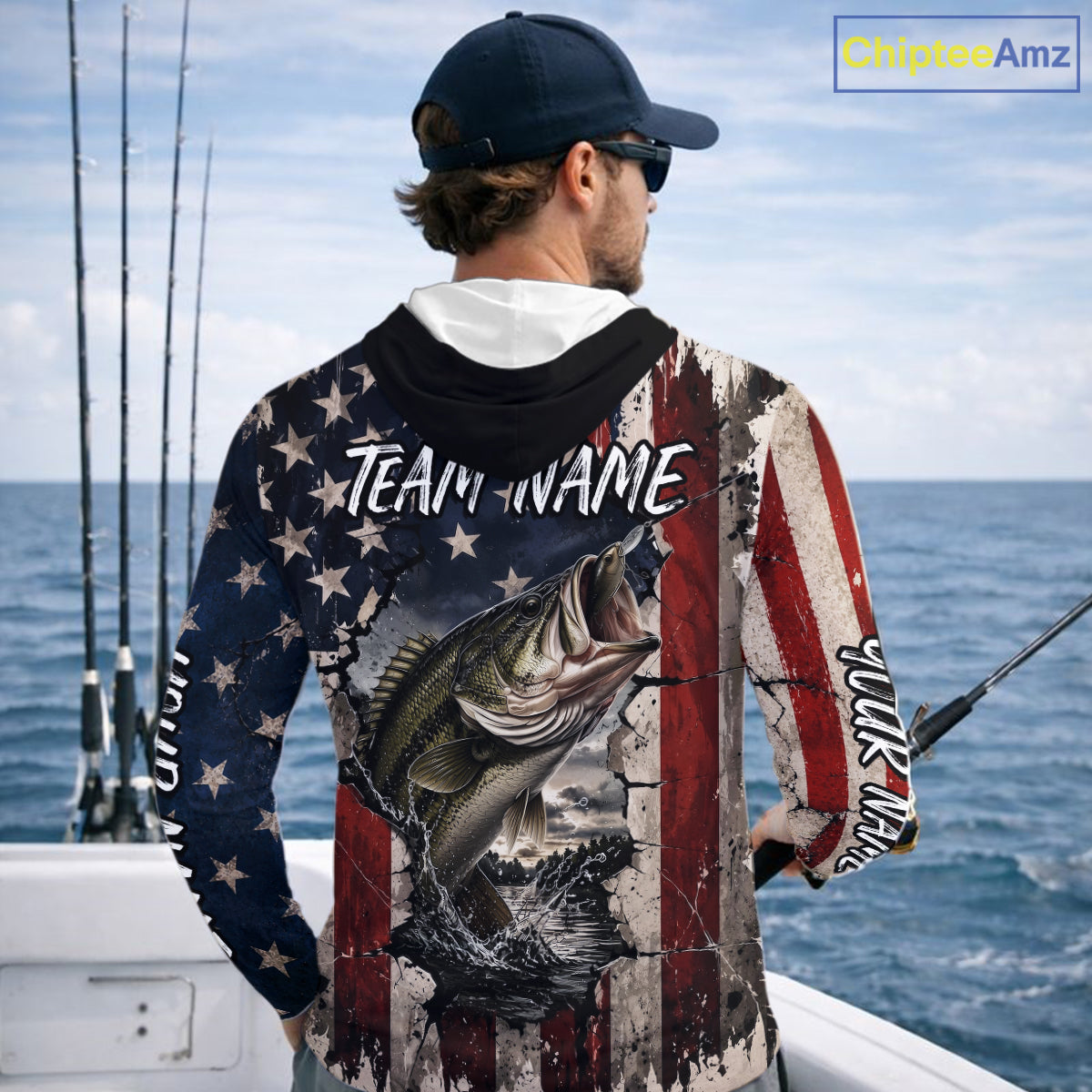 Bass Fishing 3D American Flag Patriotic Shirts Customize Hooded Bass Fishing Jerseys, Sun Protection Shirts NBT939