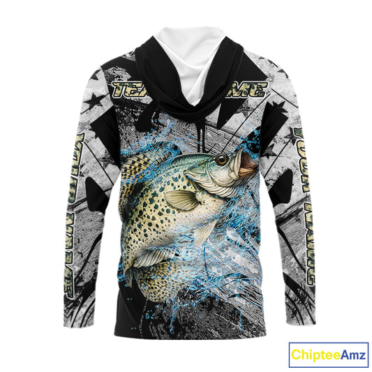Custom American Flag Crappie Fishing Shirts Long Sleeve with Hood, Crappie Patriotic Fishing Shirt NBT471