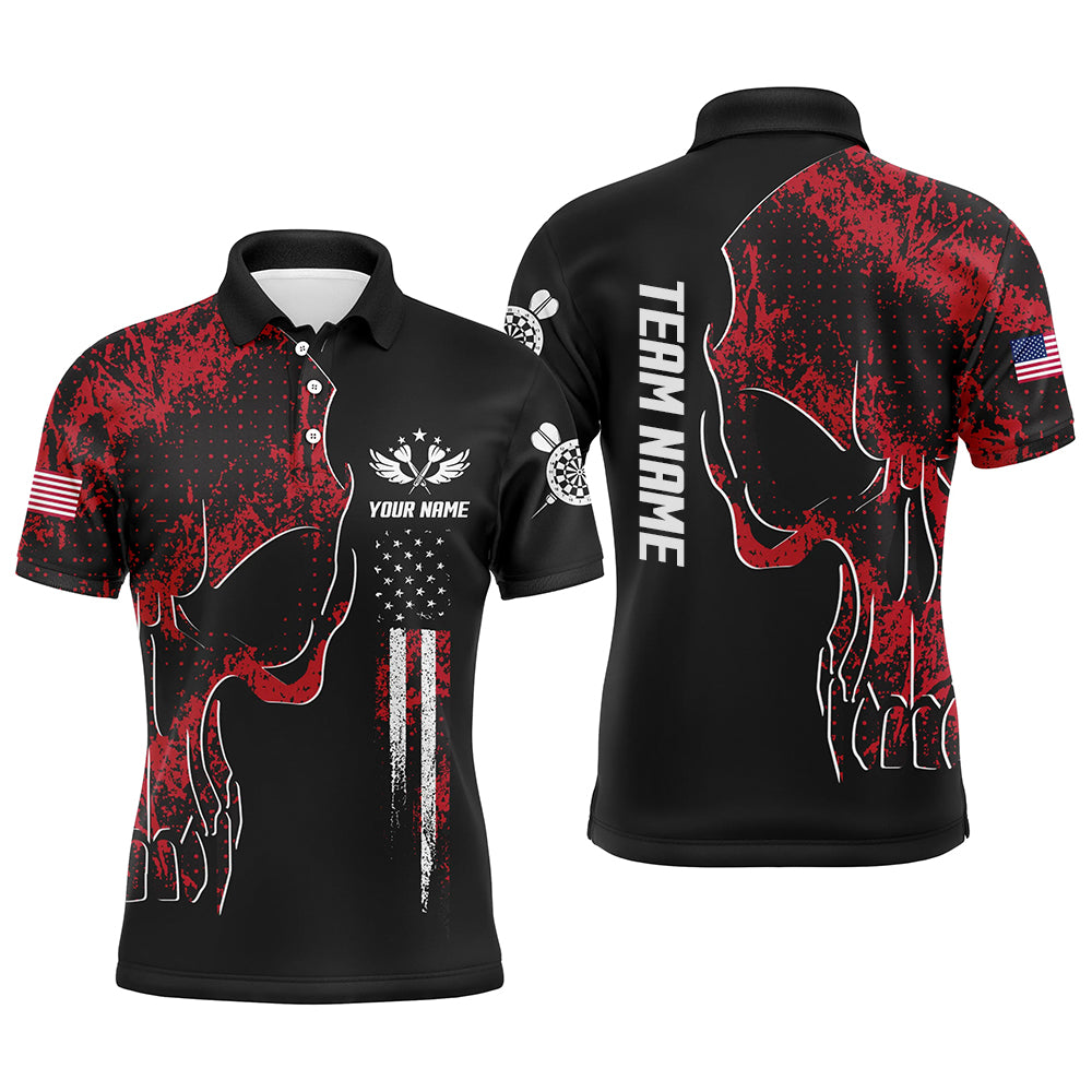 Red Grunge Camo American Flag Skull Darts Mens Polo Shirt Patriotic Dart Jerseys For Men LDT0992