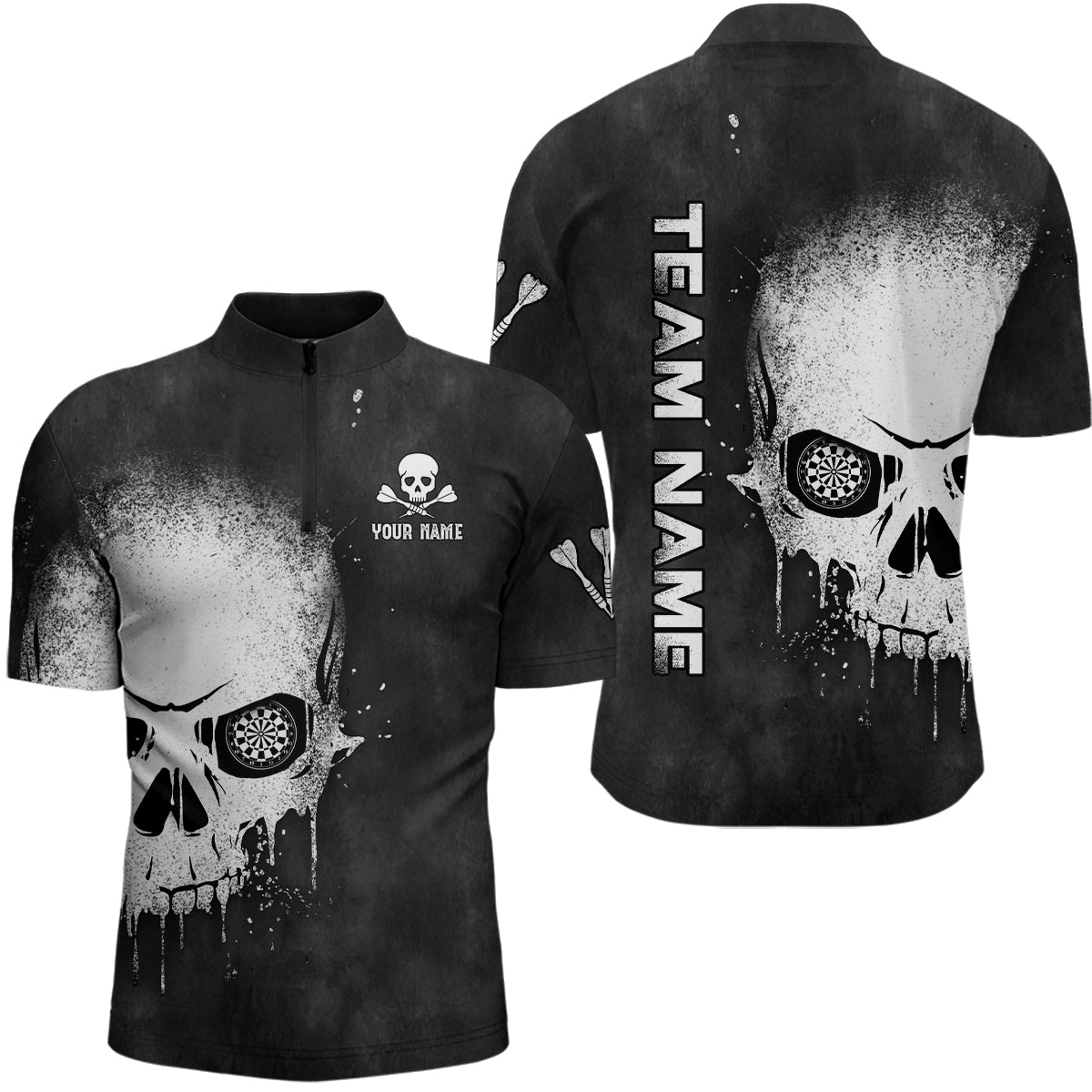 Smoke Skull Black White Darts Quarter Zip Shirt Custom Men Dart Shirts Scary Dart Jerseys LDT1007