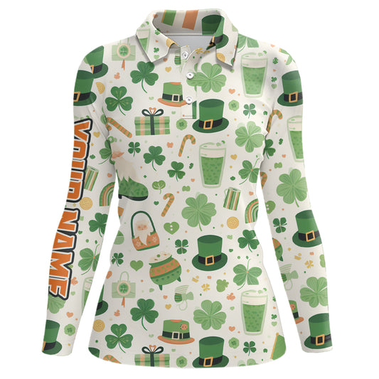 St Patrick Day Seamless Womens Golf Polo Shirts Custom Green Golf Shirts For Women Golf Gifts LDT1313