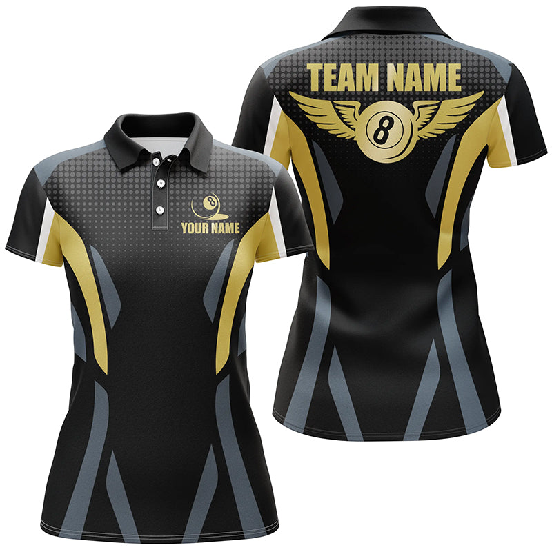 Personalized Billiard 8 Ball Pool 3D Polo Shirts For Women, Custom 8 Ball Wings Billiards Jerseys VHM0032