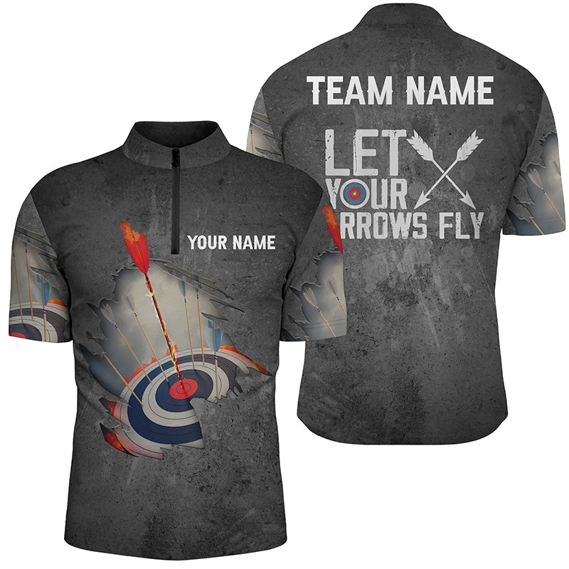 Personalized Let Your Arrows Fly Archery Quarter-Zip Shirts For Men, Flaming Arrows Archery Shirts VHM0656