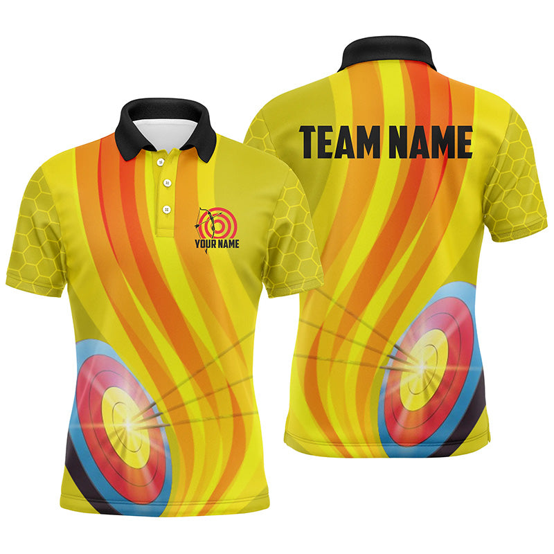 Personalized Light Arrows 3D Target Archery Polo Shirts For Men, Custom Yellow Archery Shirts VHM0669
