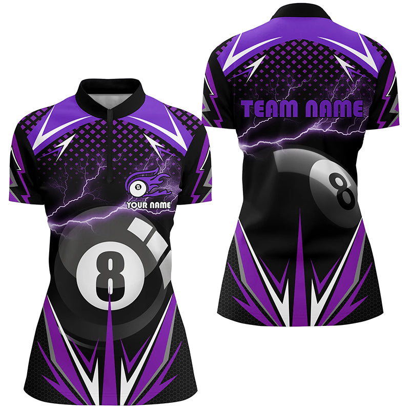 Personalized Billiard 8 Ball Pool Thunder Purple Quarter-Zip Shirts For Women, Billiards 3D Shirts VHM0713