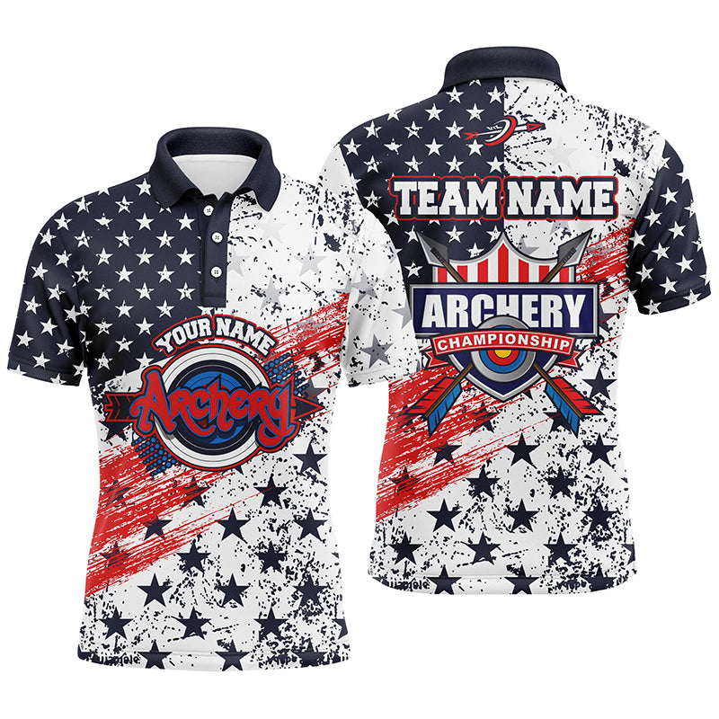 Personalized American Flag Archery Champion Polo Shirts For Men, Custom Archery Targets Jerseys VHM0575