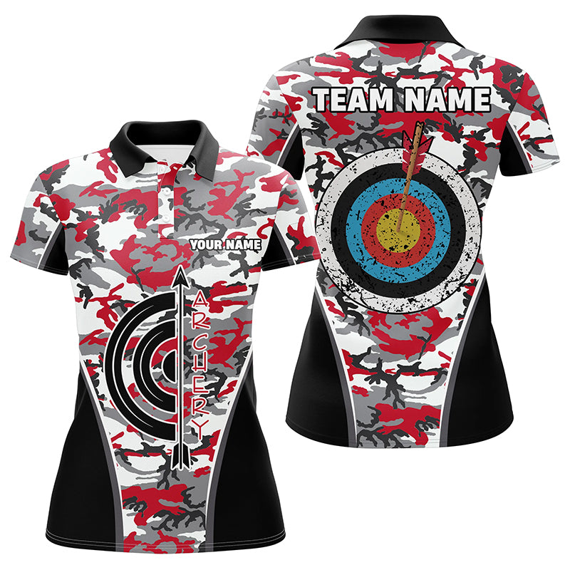 Personalized Red Camo Target Archery Polo Shirts For Women Archery Jerseys Custom Archery Team Shirts VHM1138