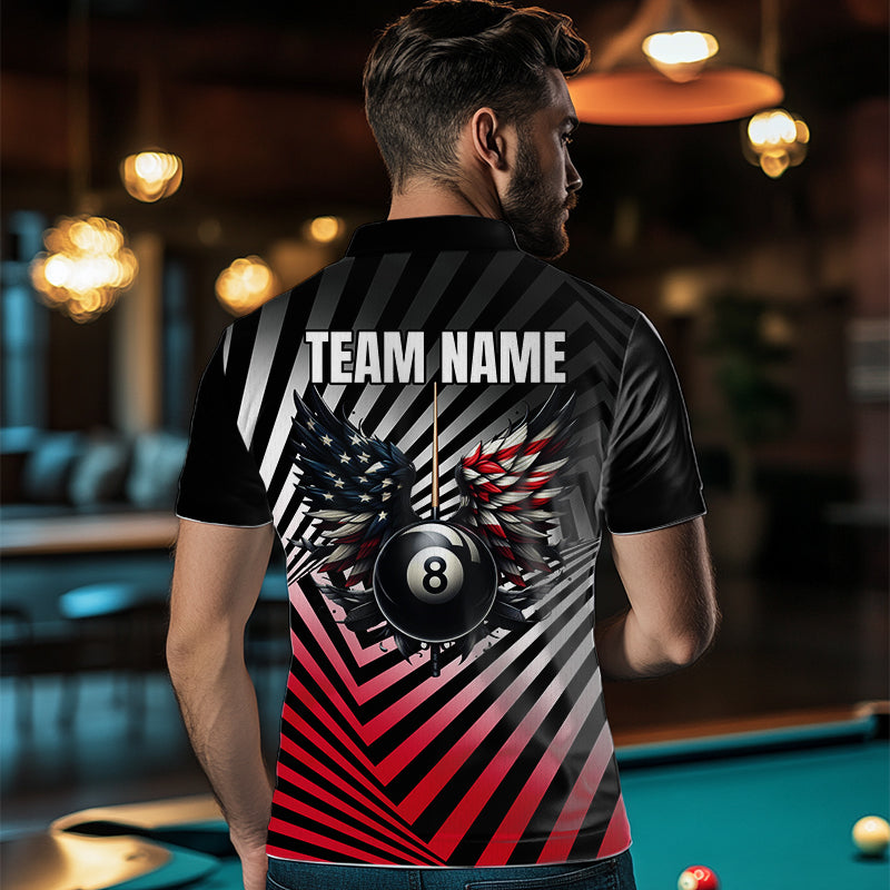 Personalized Fire 8 Ball Pool Billiard Shirts For Men, US Flag 8 Ball Pool Swing Billiard Jerseys VHM1203