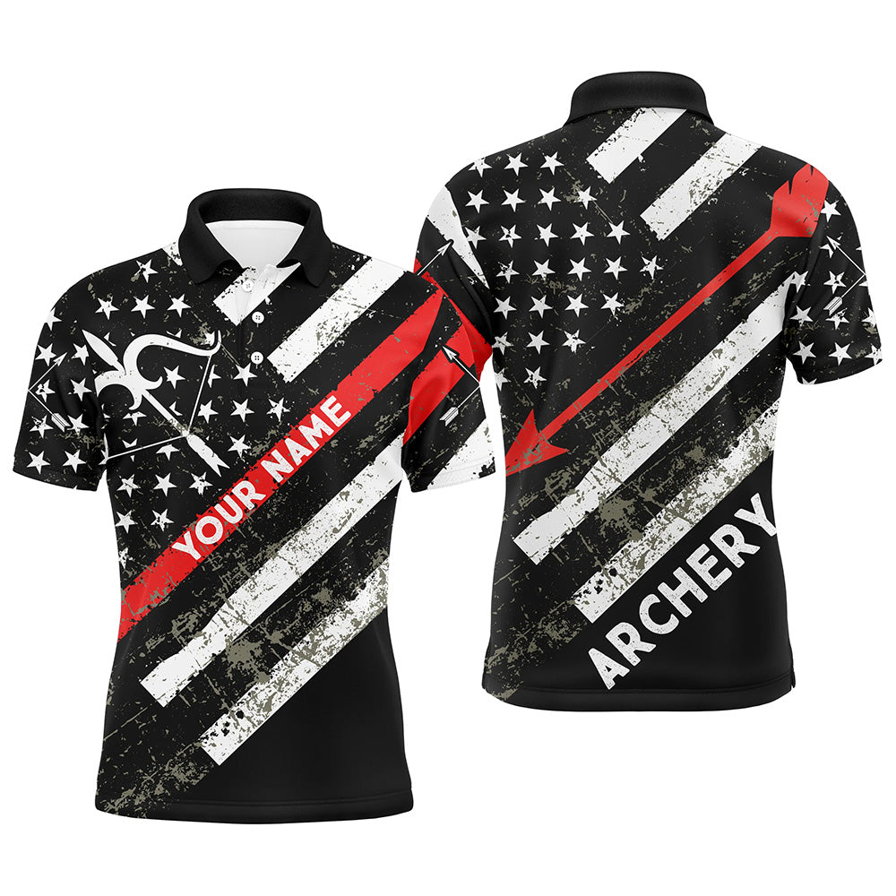 Personalized Grunge American Flag Bow Archery Polo Shirts For Men, Custom Arrow Archery Shirts VHM0791
