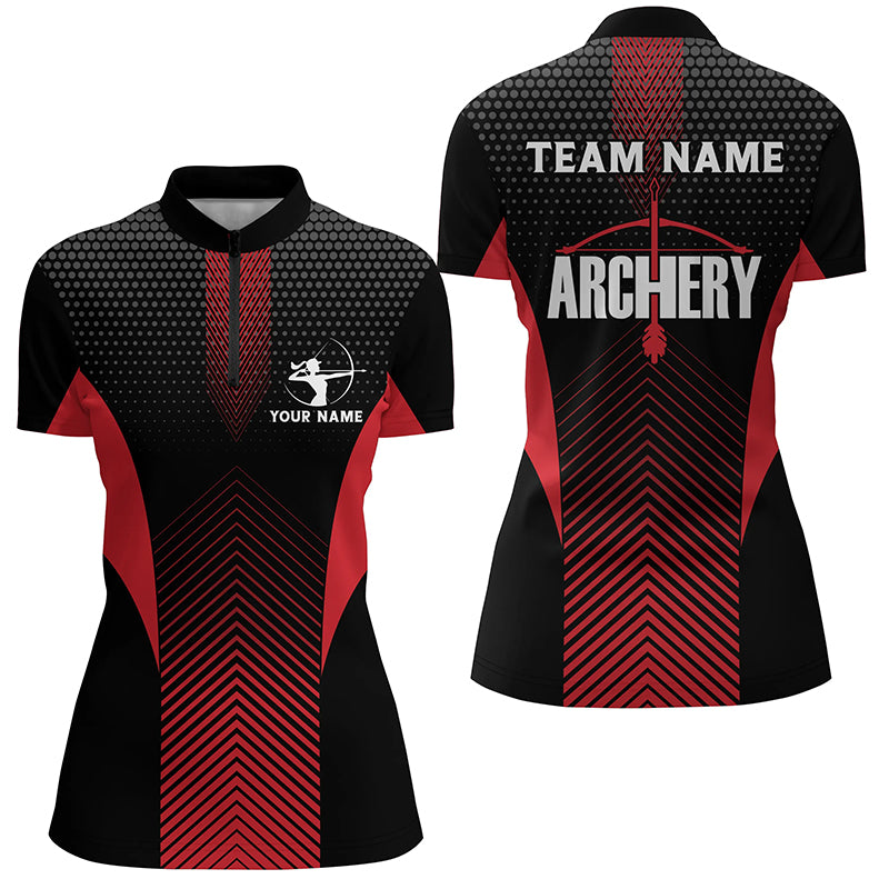 Personalized Red Black Bows Archery Quarter-Zip Shirts For Women, Custom Archery Team Shirts VHM0709
