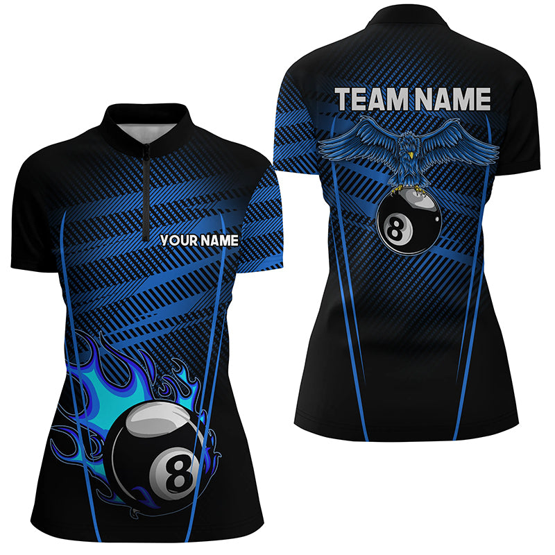 Personalized Flame 8 Ball Pool Quarter-Zip Shirts For Women, Custom Eagle Billiard Team Shirts VHM1130