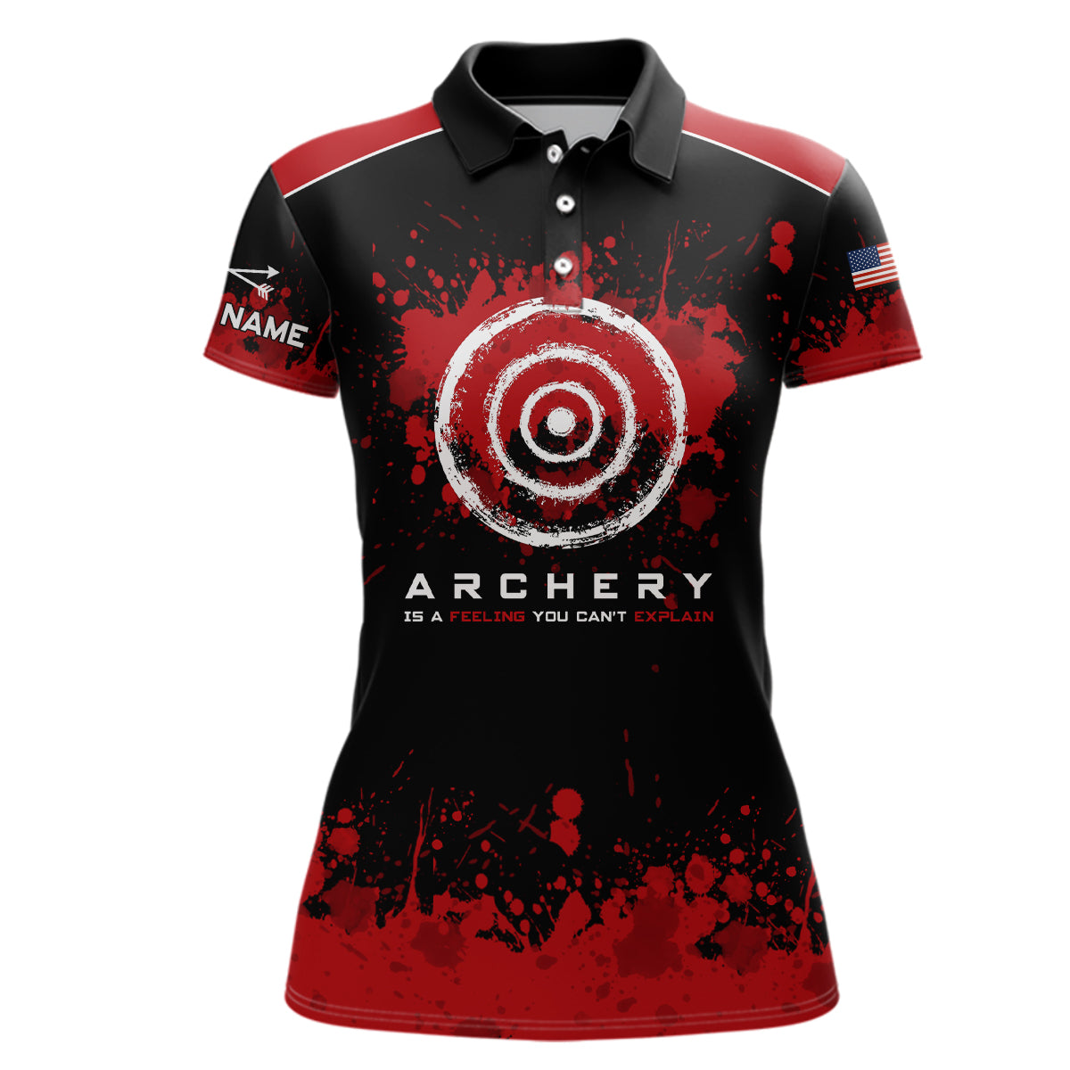 Personalized Red Painted US Flag Target Archery Polo Shirts For Women, Custom Arrows Archery Shirts VHM0821