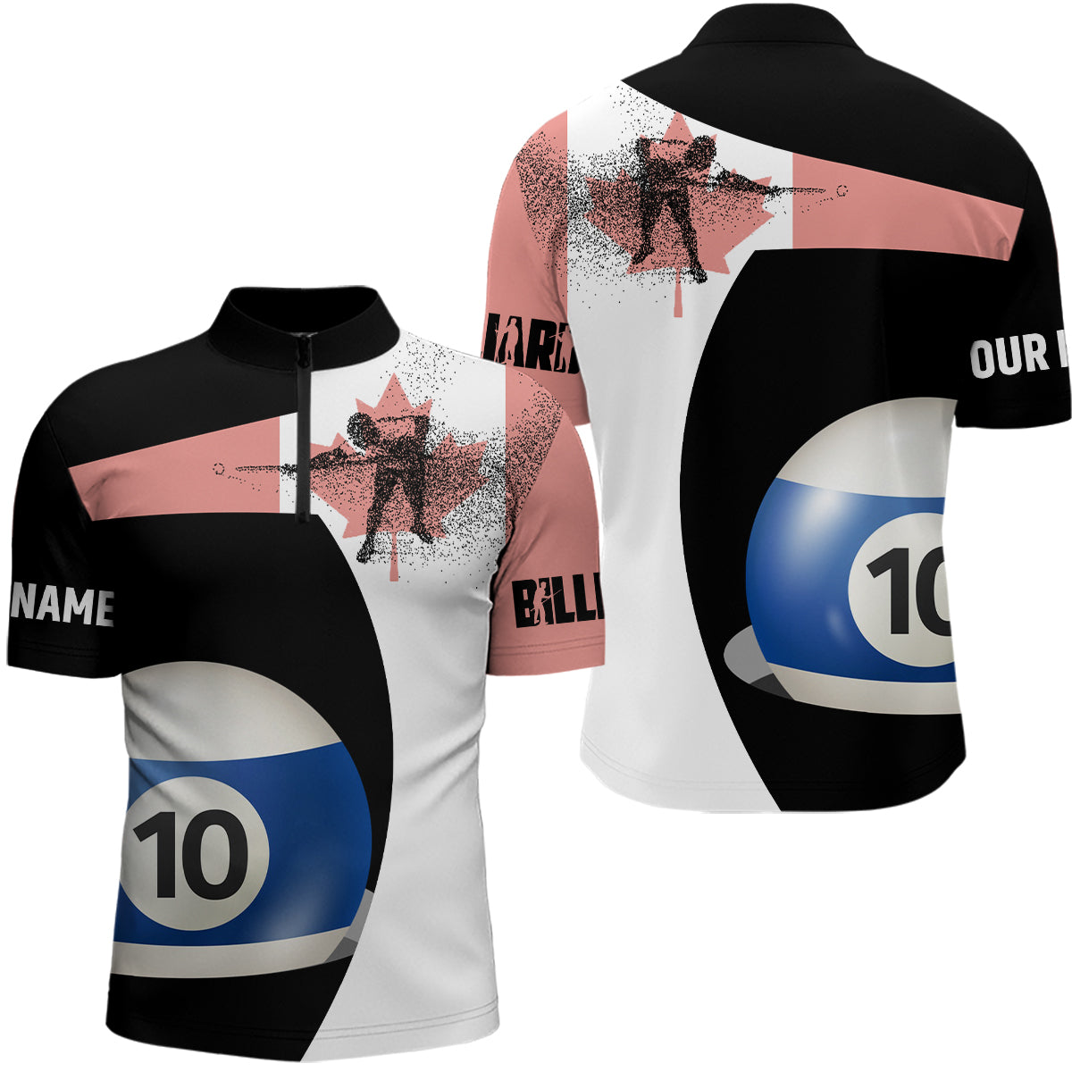 Personalzied Canadian Flag 10 Ball Billiard 3D Quarter-Zip Shirts For Men, 10 Ball Pool Jerseys VHM0958