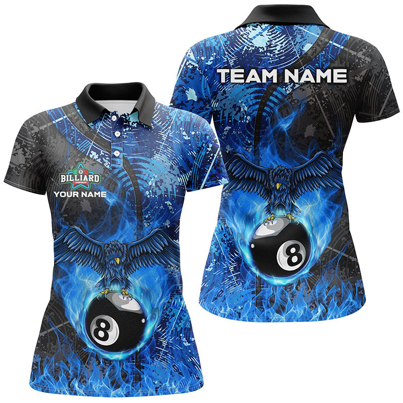 Blue Flame 8 Ball Eagle Personalized 3D Billiard Women's Polo Shirts Custom Billiard Team Uniform TDM0339