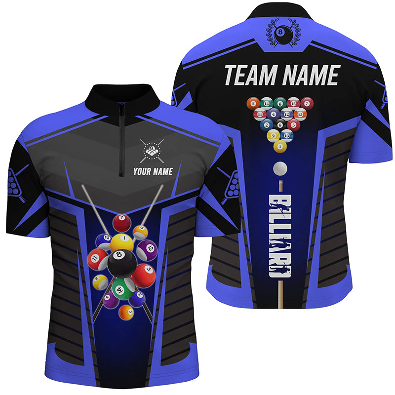 Personalized Blue Jerseys Billiard Balls Men Quarter-Zip Shirts Custom Pool League Shirts TDM0654