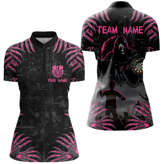 Funny Claw Grim Reaper Women Darts Shirts Custom Grunge Pink Black Halloween Darts Jerseys TDM2697