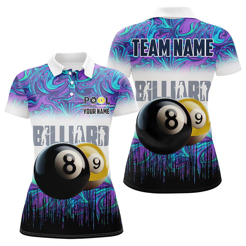 Personalized Black Yellow Billiard 8 Ball & 9 Ball Pool Women Polo Shirts, Billiard Attire Jerseys TDM1221