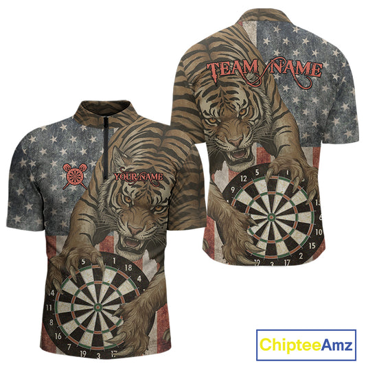 Personalized Vintage American Flag Tiger Darts Shirt For Men, Patriotic Dart Team Jerseys TDM5189