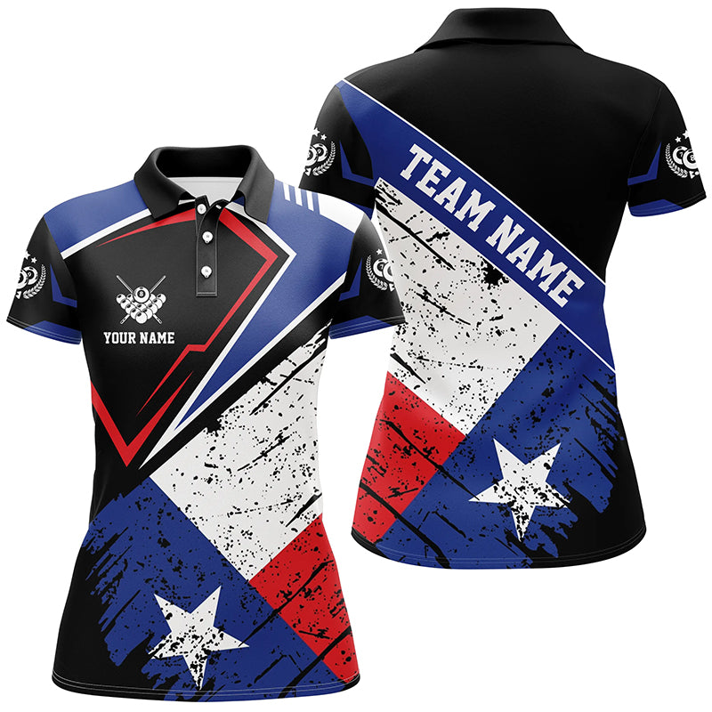 Personalized Billiard Texas Flag Vintage Style Women Polo Shirt, Patriotic Texas Billiard Pool Shirts TDM0940