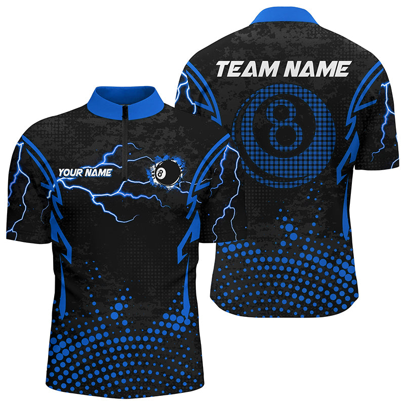 Personalized Blue 8 Ball Point Billiard Men Quarter-Zip Shirts, Billiards Apparel Clothing TDM0947