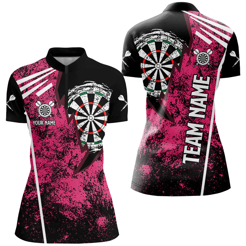 Personalized Grunge Women Darts Polo & Quarter Zip Shirts Custom Retro Darts Team Jerseys | Pink TDM2567