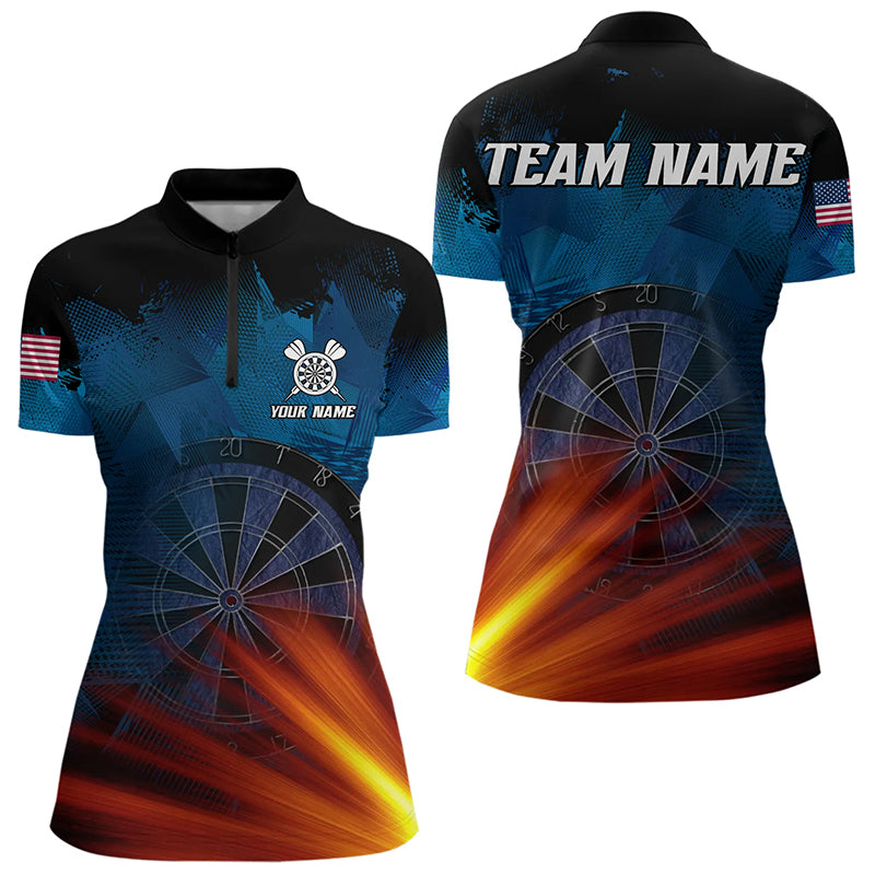 Glowing Orange And Blue Dart Polo & Quarter Zip Custom Women Dart Jerseys Team League Dart Shirts TDM3302