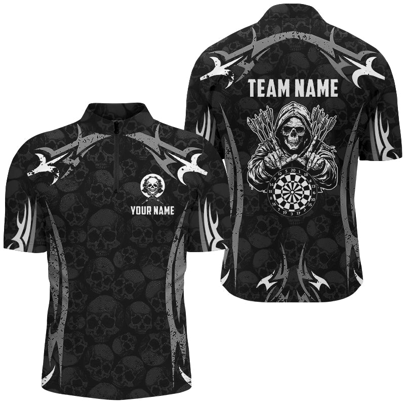 Black Grey Grim Reaper Skull Pattern Custom Darts Shirts For Men, Darts Team Jerseys TDM2594