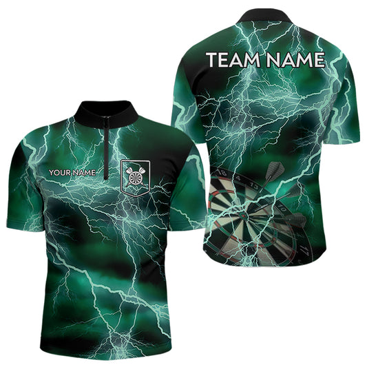 Black Turquoise Thunder Lightning Dart Shirt With Pocket For Men Custom Dart Jersey TDM3802