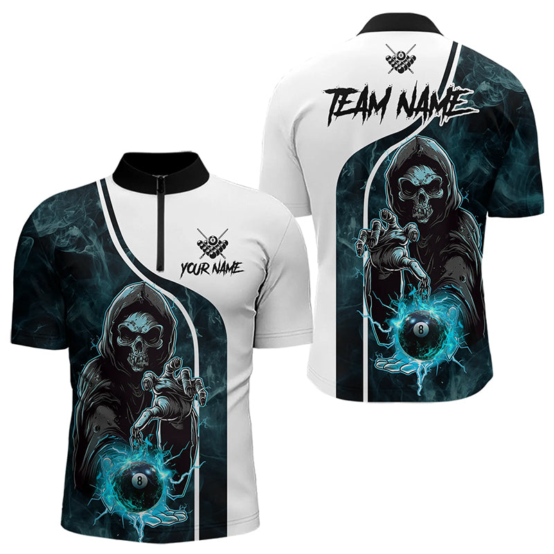 Blue Cyan Grim Reaper 3D Billiard Shirts For Men Custom Lightning 8 Ball Pool Billiard Jerseys TDM3347
