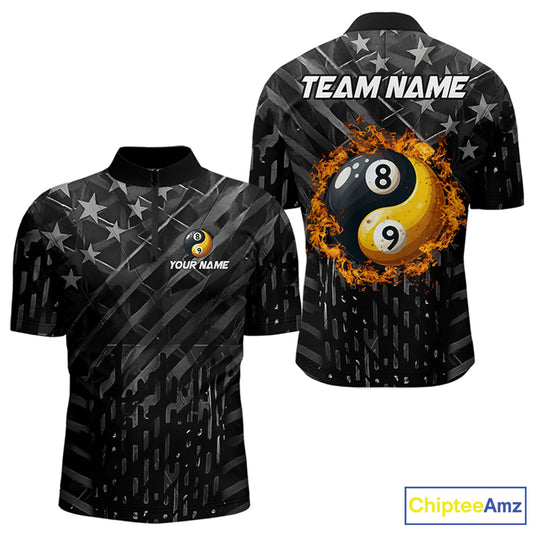 Black US Flag Ying And Yang 8 Ball & 9 Ball Custom Billiard Shirts For Men Funny Billiard Jerseys TDM3357