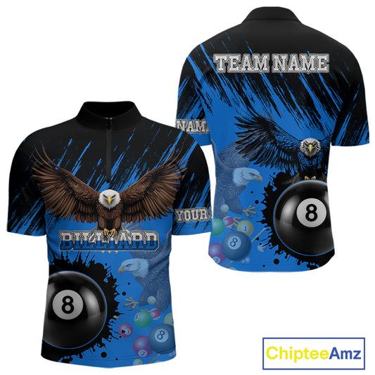 Personalized Eagle 8 Ball Pool Billiard Shirt For Men, Billiard Jerseys Team Polo & 1/4 Zip|Blue TDM3827