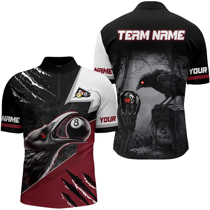 Personalized 8 Ball Pool Crows Billiard Shirts For Men, Billiard Team Jerseys |Red TDM3151