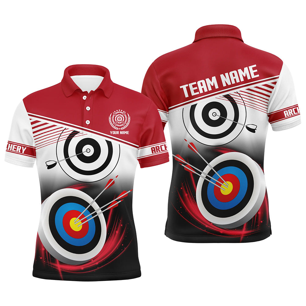 Personalized Name Archery Polo Shirts For Men Custom Red Archery 3d Target Shirts, Archery Uniform TDM0528
