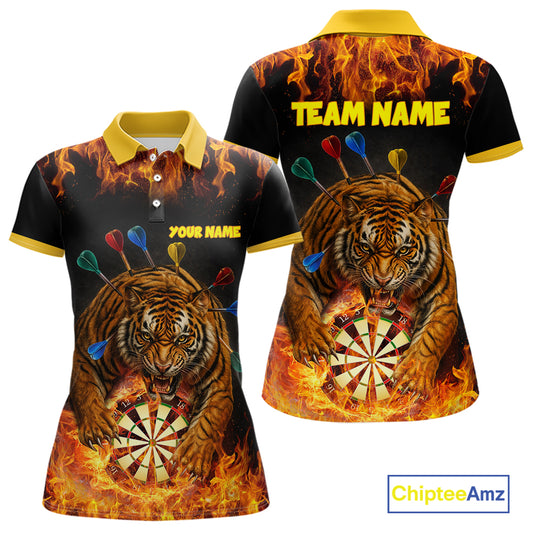 Personalized Fire Flame Tiger Darts Shirt For Women Custom Darts Jersey Team Polo & Quarter Zip TDM6312