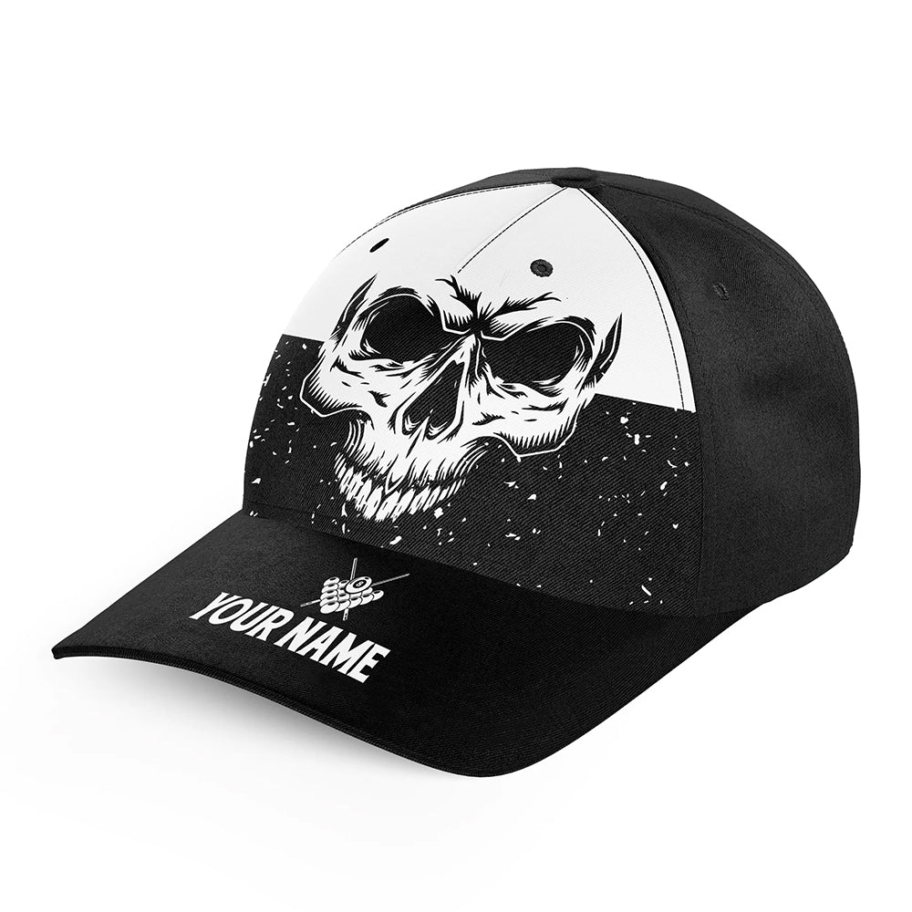 Custom Grunge Black White Skull Billiard Caps Hats, Personalized Top Hat Billiards For Pool Player TDM0729