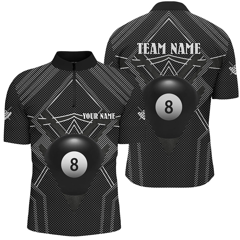 Personalized Black Billiards Jerseys Men Quarter-Zip Shirts, 8 Ball Pool Billiards Outfit TDM1278