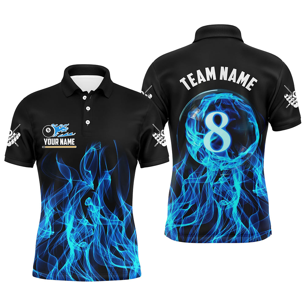 3D Blue Flaming 8 Ball Pool Men Billiard Polo Shirts Custom Pool Player Shirts Jersey TDM1344
