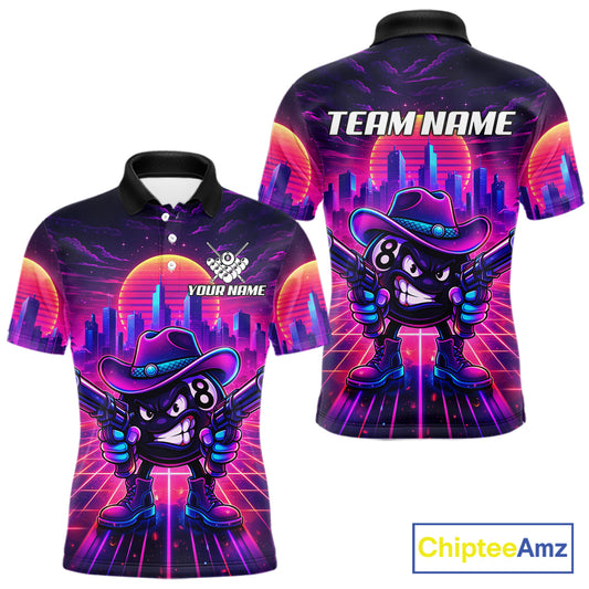 Custom Retro Funny Neon 8 Ball Pool Billiard Shirt For Men, Billiard Team Jersey Polo & 1/4 Zip TDM6219