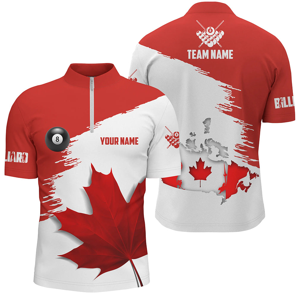 Customized Billiard Canadian Leaf Men Quarter-Zip Shirt, Patriotic Canada Billiard Shirts TDM0668