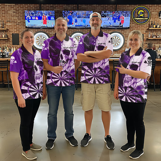 White & Purple Skull Dartboard Custom Women Dart Quarter-Zip Shirt Retro Grunge Dart League Jerseys NYN2084