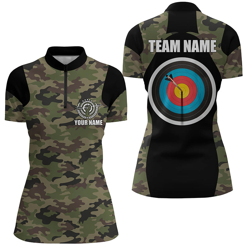 Personalized Green Camouflage Archery Women Quarter-Zip Shirts, Gift For Archery Team Player TDM0709