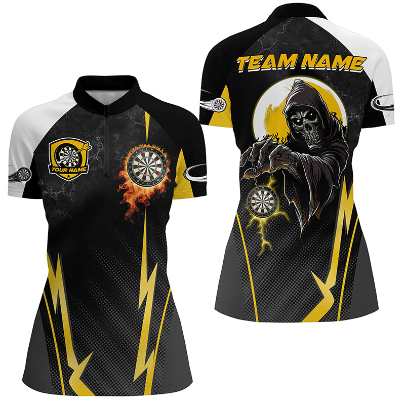 Funny Grim Reaper Custom Yellow Black Darts Shirts For Women, Personalized Darts Team Jerseys TDM2190