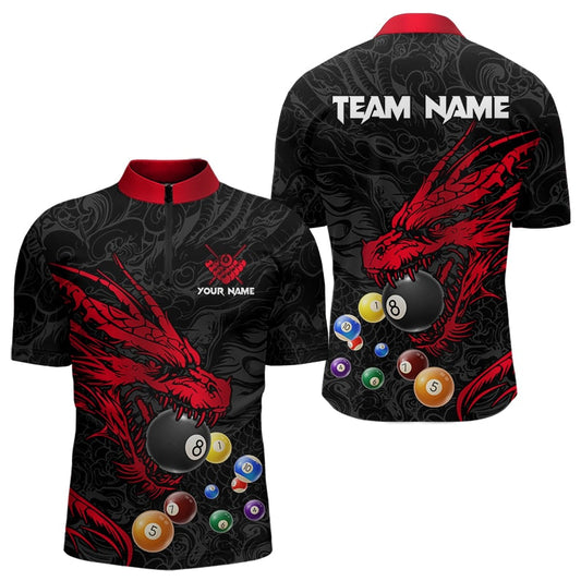 Personalized Red Black Dragon Billiard Balls Pool Shirts For Men, Billiard League Team Jerseys TDM3414