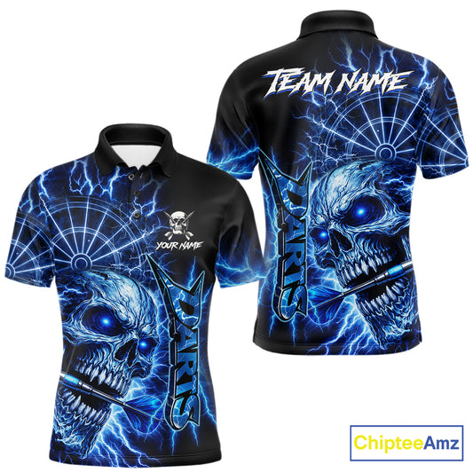 Blue Darts Skull Polo & Quarter Zip Shirt For Men Custom Thunder Lighting Darts Team Jersey TDM6061