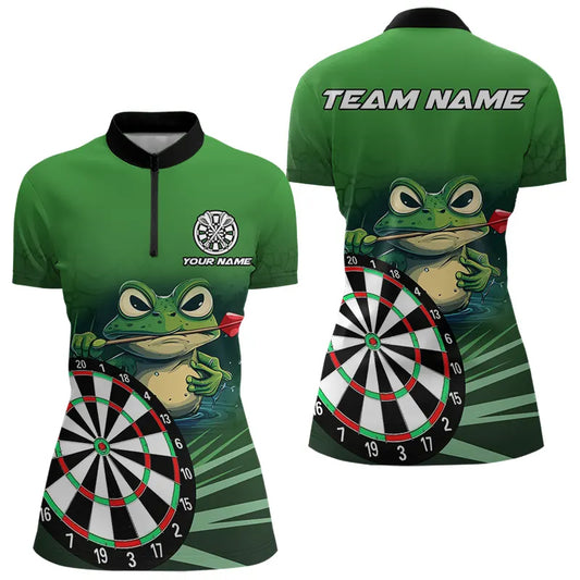 Personalized Green Funny Frog Darts Shirts For Women Custom Darts Team Jerseys Outfit, Darts Gifts TDM3558