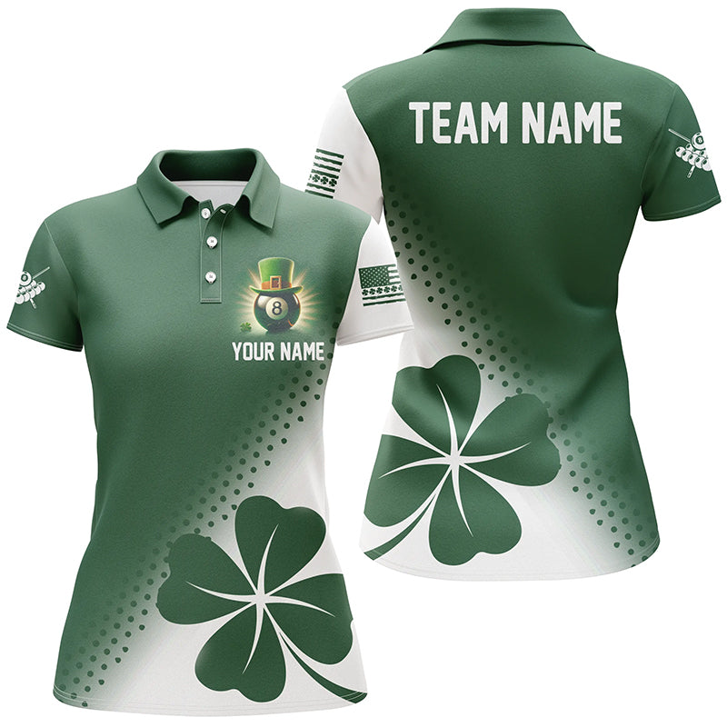 St Patrick's Day Green Clover Custom Women Billiard Polo Shirts, Patrick Day Lucky Billiard Shirts TDM0987