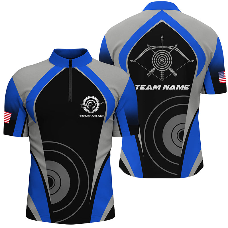 Personalized Blue Archery Jerseys Men Quarter-Zip Shirts Custom Archery Uniform For Team TDM1325